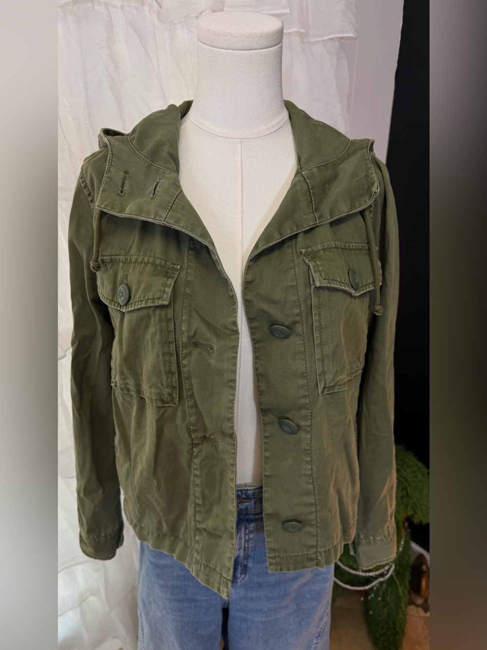 Madewell Olive Green Hooded Utility Military Jacket 100% Cotton - Picture 15 of 16
